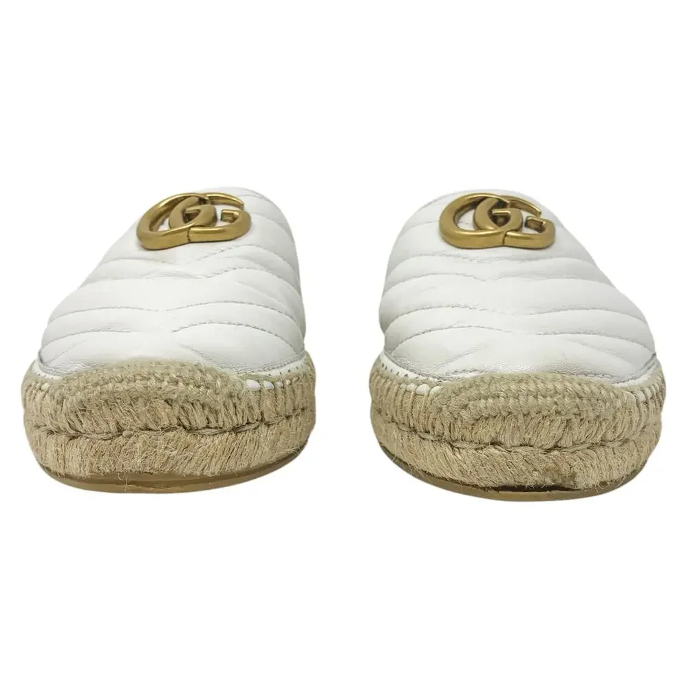 Gucci GG Marmont White Quilted Leather Espadrille Mules EU 37